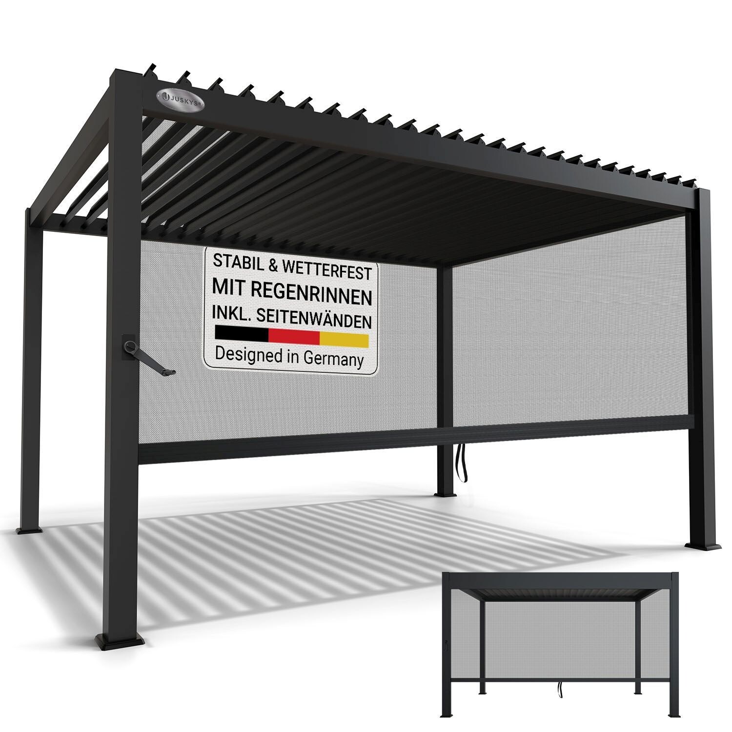 Lamellendach Tahiti 3x4 m inkl. Seitenwand 4 m - Stahl Pergola - Terrassenüberdachung stabil - Anthrazit