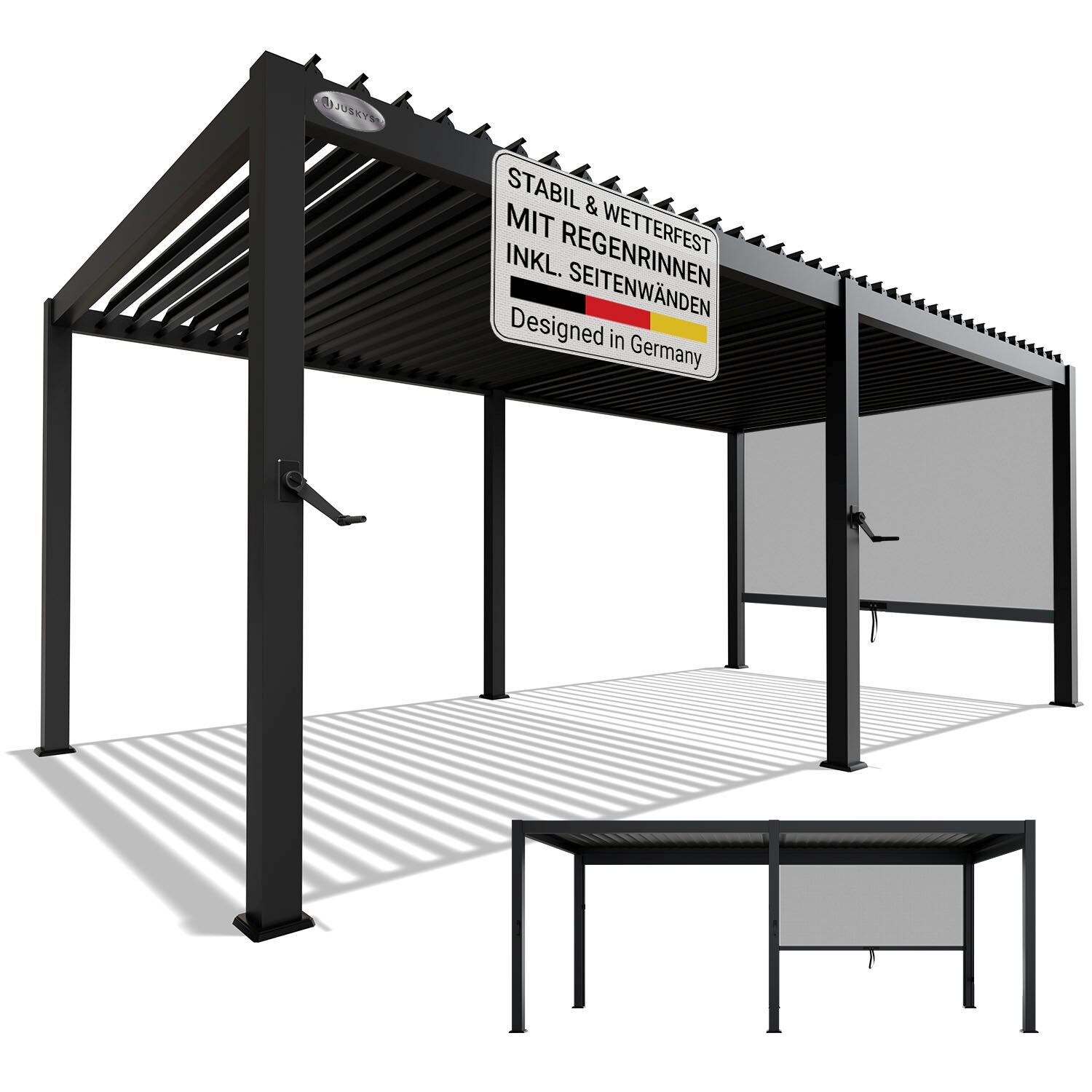 Lamellendach Tahiti 3x5,9 m inkl. Seitenwand 3 m - Stahl Pergola - Terrassenüberdachung stabil - Anthrazit