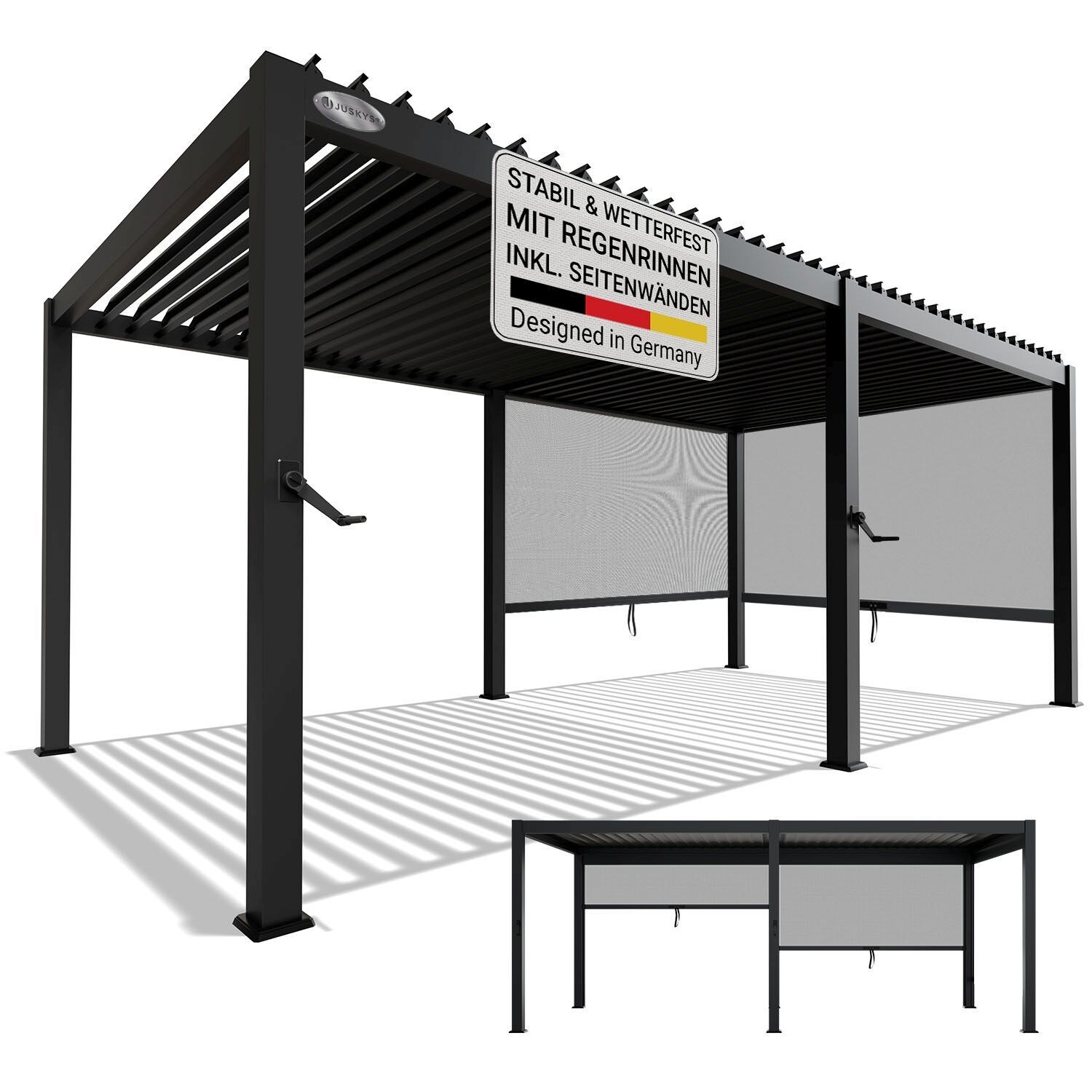 Lamellendach Tahiti 3x5,9 m inkl. 2x Seitenwand 3 m - Stahl Pergola - Terrassenüberdachung stabil - Anthrazit