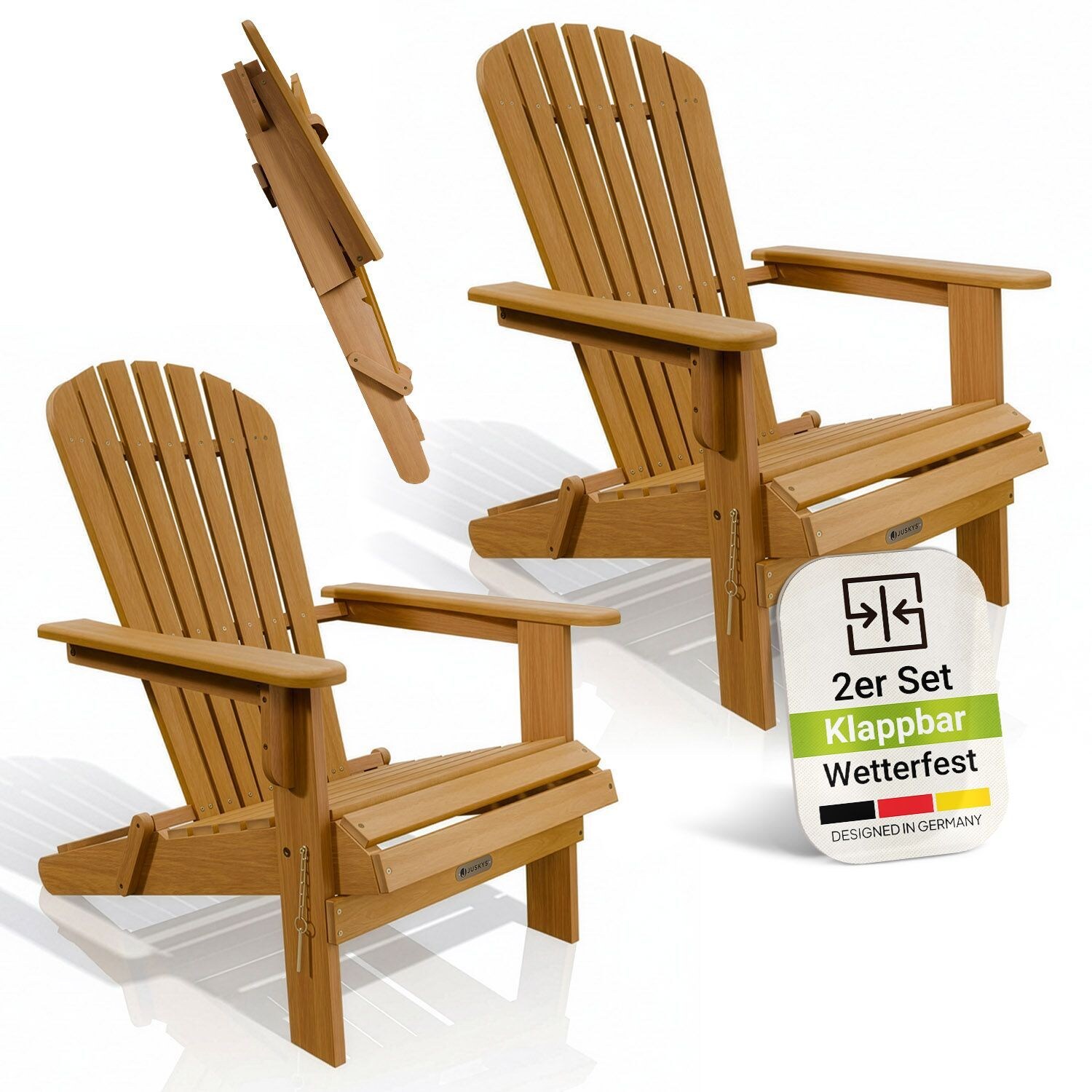 ® Garten Liegestuhl Korfu 2er Set – aus Akazienholz, klappbar, 85x69x94 cm, natur, geölt, Gartenstuhl, Sonnenliege