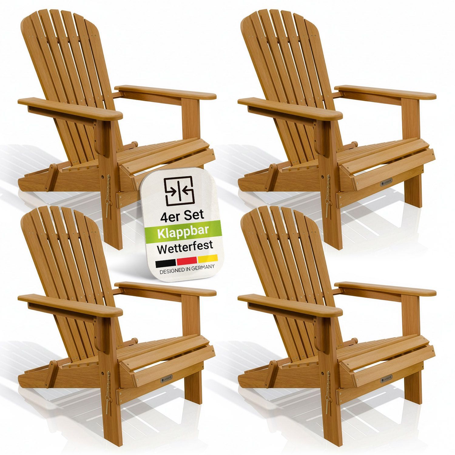 Juskys&reg; Garten Liegestuhl Korfu 4er Set &ndash; aus Akazienholz, klappbar, 85x69x94 cm, natur, ge&ouml;lt, Gartenstuhl, Sonnenliege 