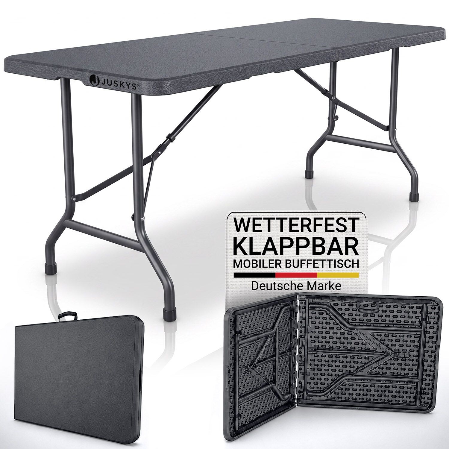 JUSKYS® Klappbarer Gartentisch Easyfold Anthrazit - Klapptisch mit Tragegriff, stabiler multifunktionaler Buffettisch, 180x74x74 cm