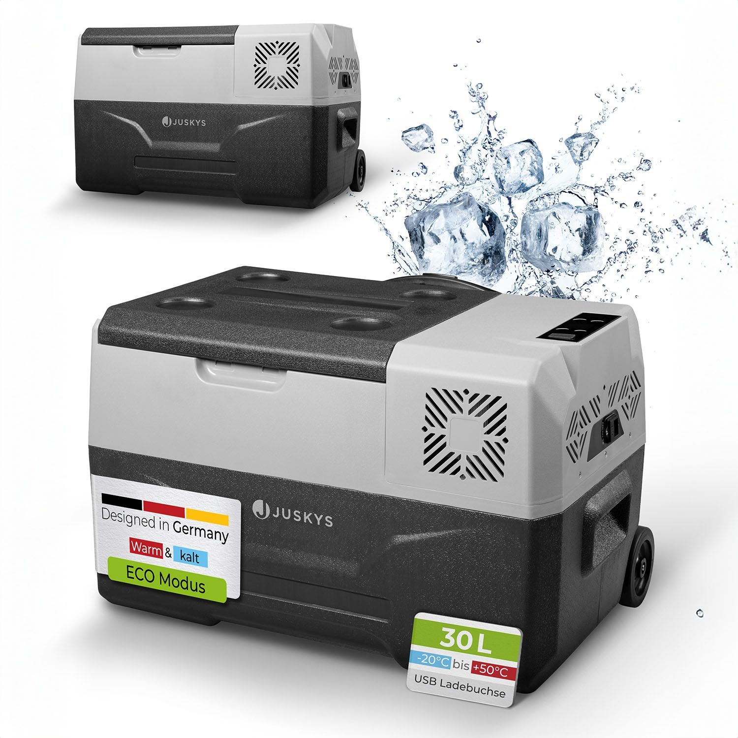 Juskys Kompressor K&uuml;hlbox Yukon Pro 30 Liter - elektrisch Gefrierbox mit USB-Anschluss, ECO-Modus - 12/24 V 230V Kompressork&uuml;hlbox 