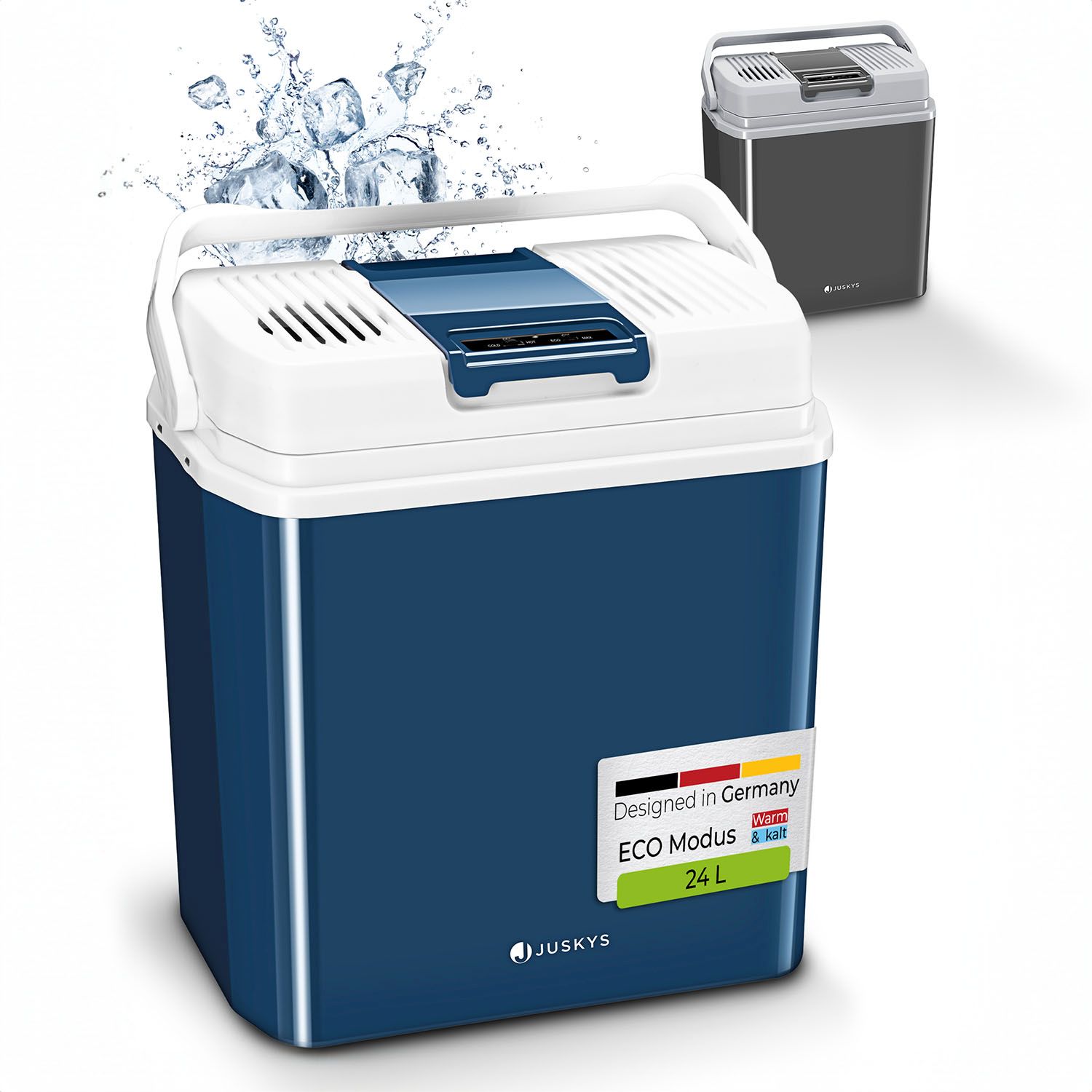 Juskys K&uuml;hlbox Nordpol 12V/230V f&uuml;r Auto, Lkw, Camping - thermoelektrisch Mini-K&uuml;hlschrank 24 L Blau 