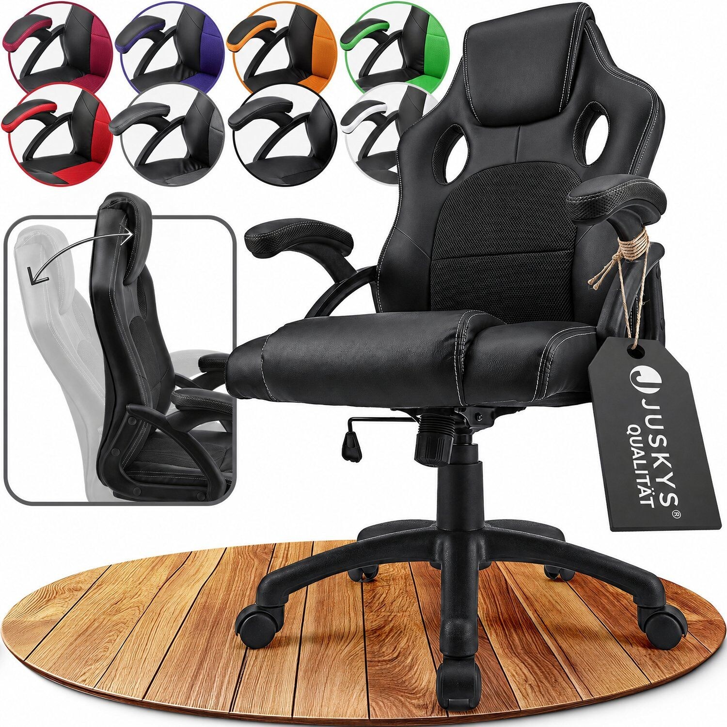 Juskys Racing Schreibtischstuhl Montreal ergonomisch Bürostuhl PC Gaming Stuhl – schwarz
