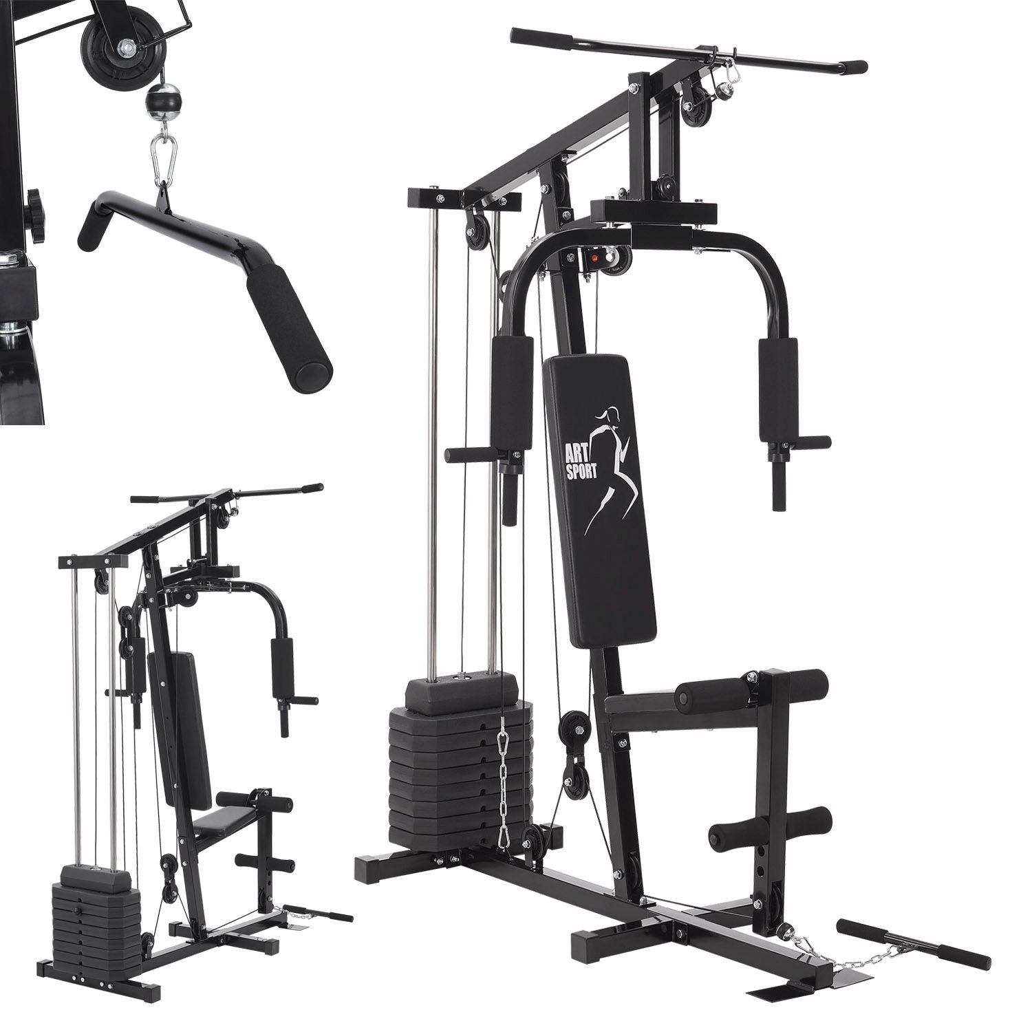 ArtSport Kraftstation ProfiGym 2000 Set mit Latzugstange, Butterflystange & Seilzug &ndash; 40kg Gewichte 