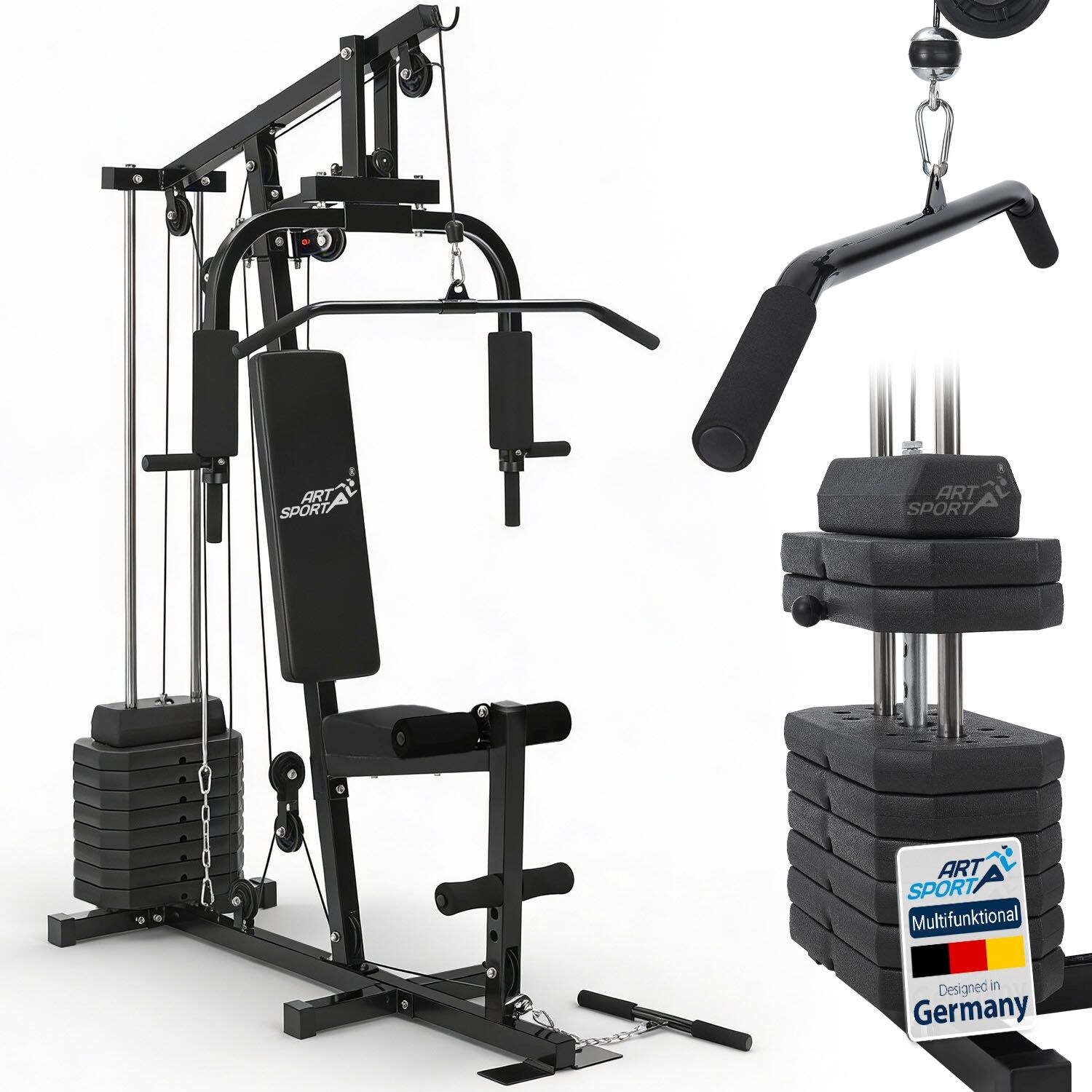 Kraftstation ProfiGym 2000 Set mit Latzugstange, Butterflystange & Seilzug –  Gewichte