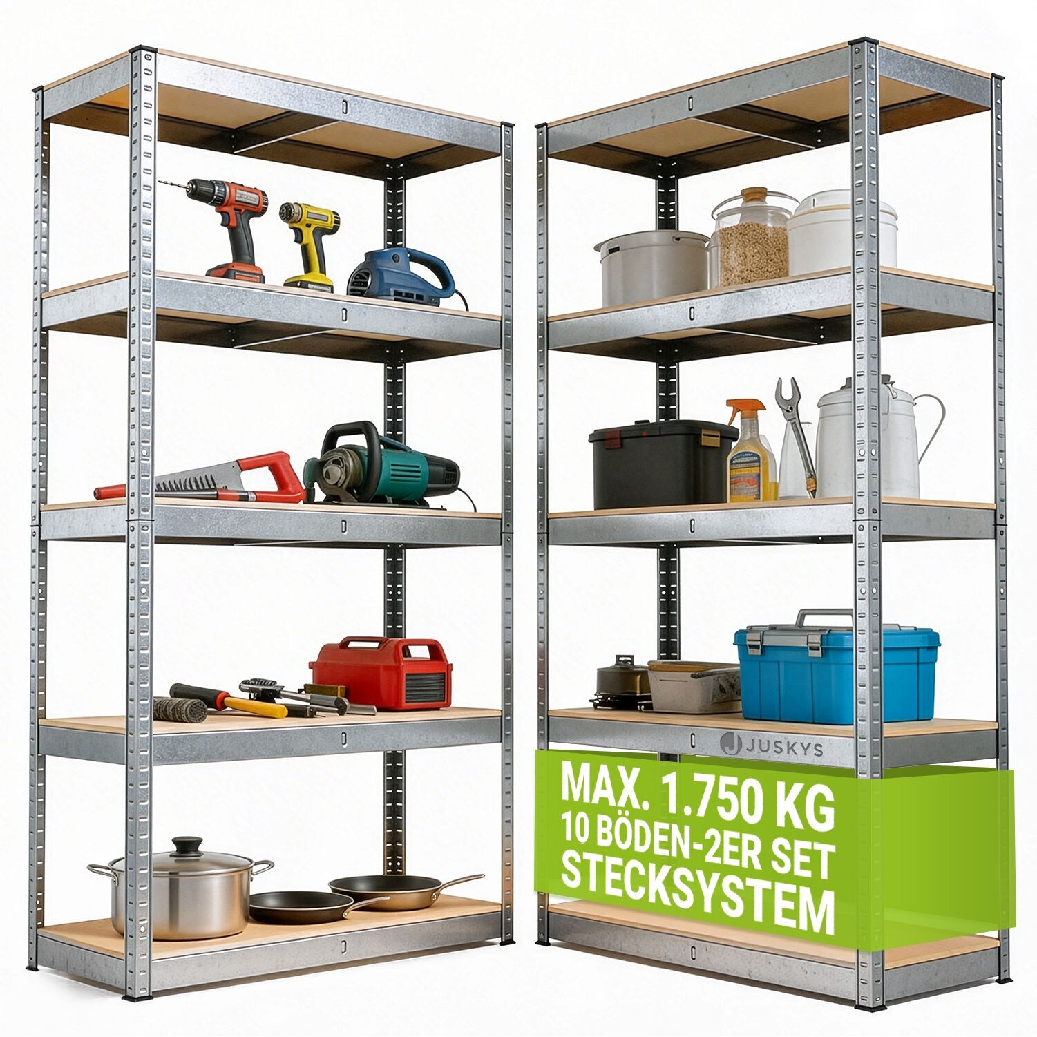 Lagerregal Basic 2er Set 180x90x40 cm – Metall Schwerlastregal, 10 Böden, , verzinkt
