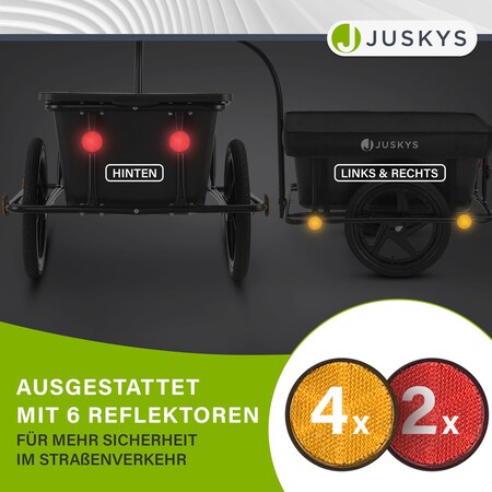Juskys Fahrradanhänger 90 Liter - Lastenanhänger mit Kupplung & Deichsel -  Anhänger für Fahrrad 40 kg Zuladung - Transportanhänger mit Plane