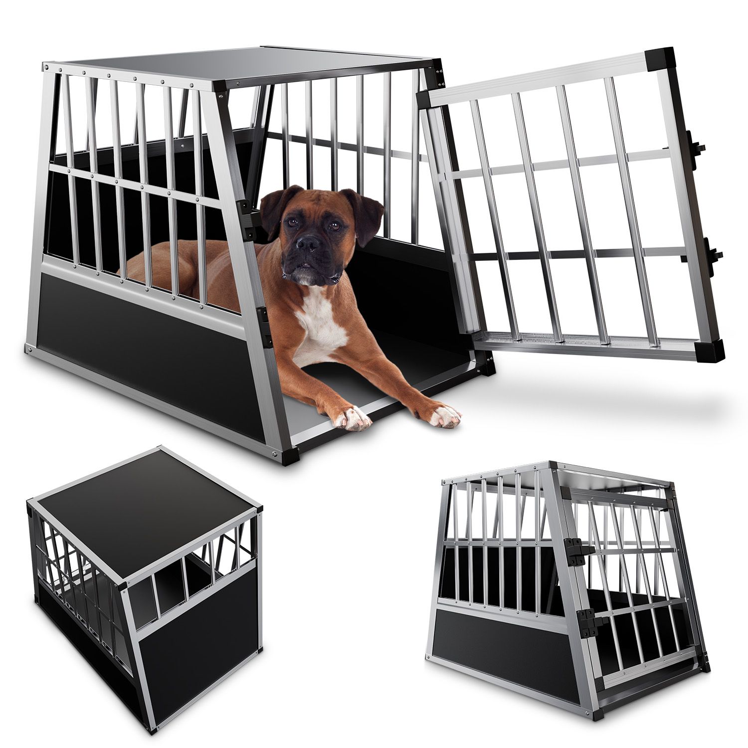 Juskys Alu Hundetransportbox L - 91&times;71&times;66 cm verschlie&szlig;bar & pflegeleicht - Hundebox f&uuml;r Hunde 