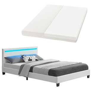 Juskys Polsterbett Paris 140 x 200 cm Einzelbett in weiß mit Kaltschaummatratze 