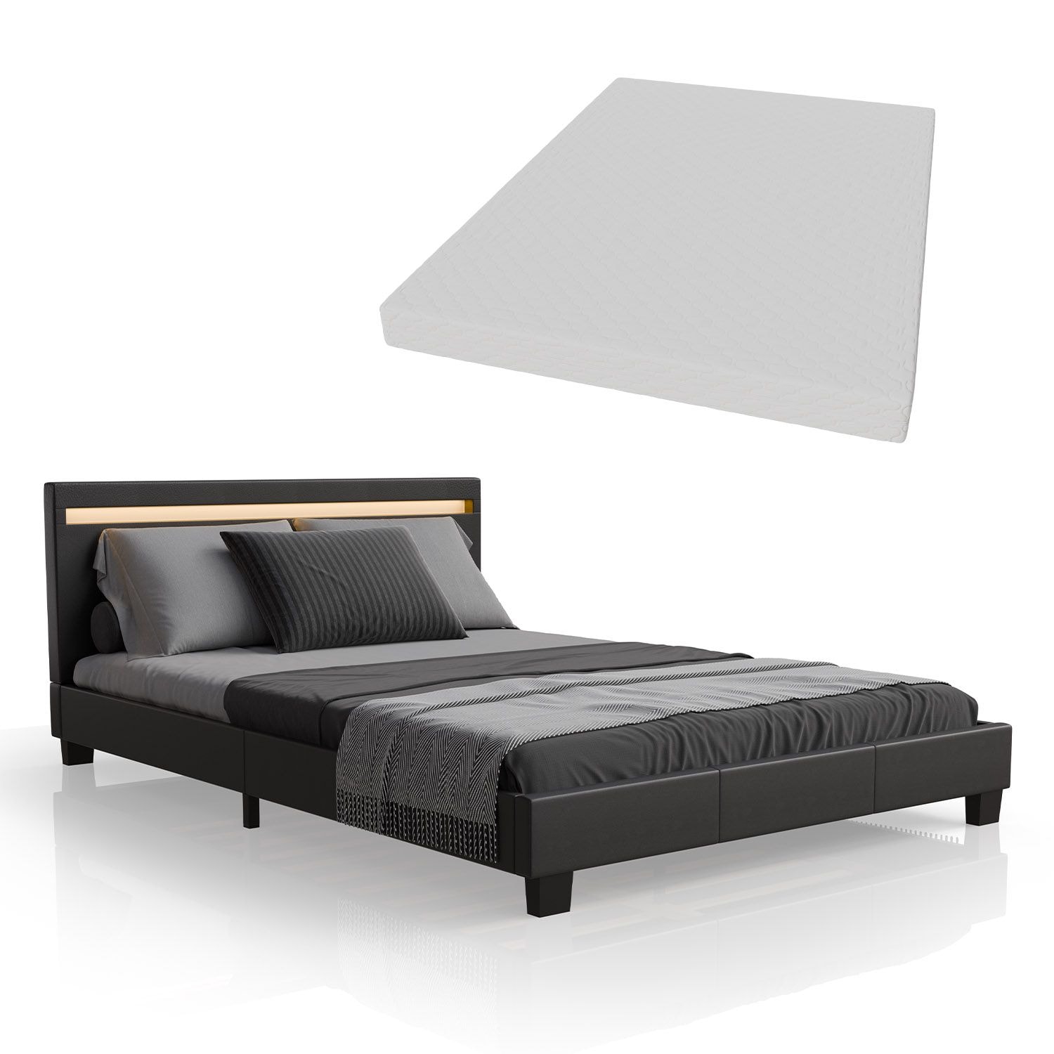 Juskys Polsterbett Paris 140 x 200 cm Einzelbett in schwarz mit Kaltschaummatratze 