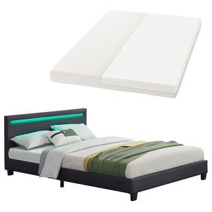 Juskys Polsterbett Paris 140 x 200 cm Einzelbett in schwarz mit Kaltschaummatratze 