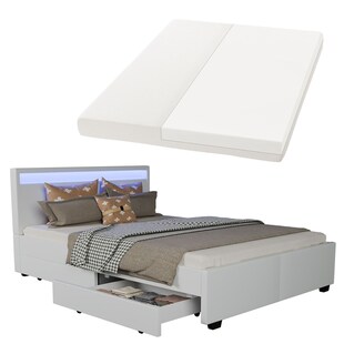 Juskys Polsterbett Lyon 140 x 200 cm weiß mit Kaltschaummatratze 
