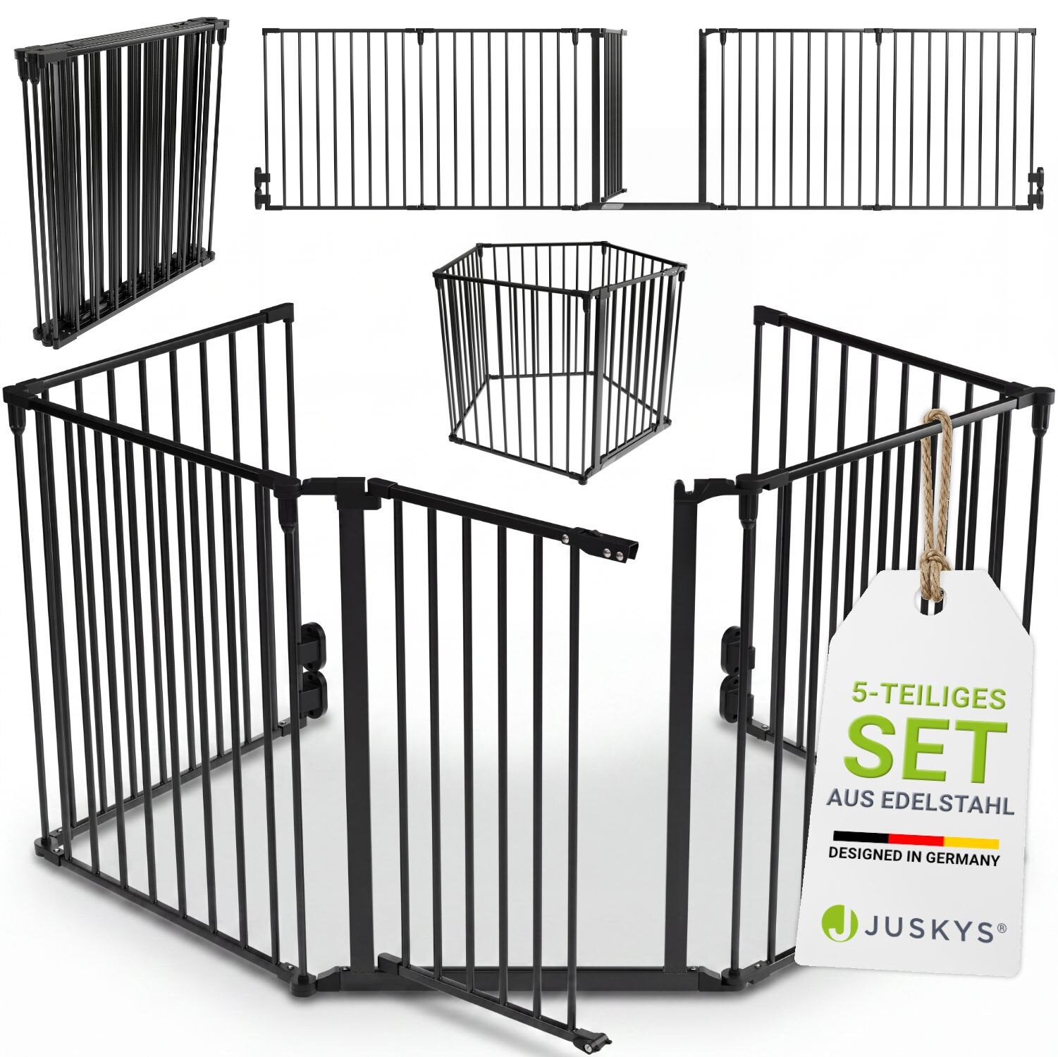 Juskys Metall Kaminschutzgitter 300 x 76 cm klappbar – Schutzgitter für Tiere – inkl. Tür