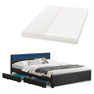 Juskys Polsterbett Lyon 180 x 200 cm - schwarz mit Kaltschaummatratze 