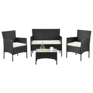 Juskys Polyrattan Gartenmöbel-Set Fort Myers schwarz mit Tisch, Sofa, 2 Stühle & Auflagen 