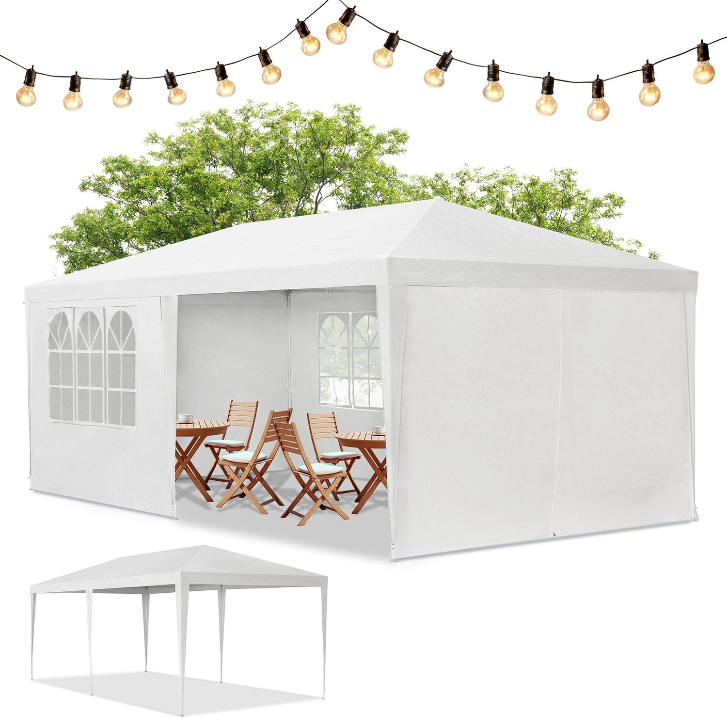 Juskys Partyzelt 3x6 m in Wei&szlig; mit Dach & Seitenw&auml;nden &ndash; 18 m&sup2; Grundfl&auml;che &ndash; Sonnenschutz Outdoor 
