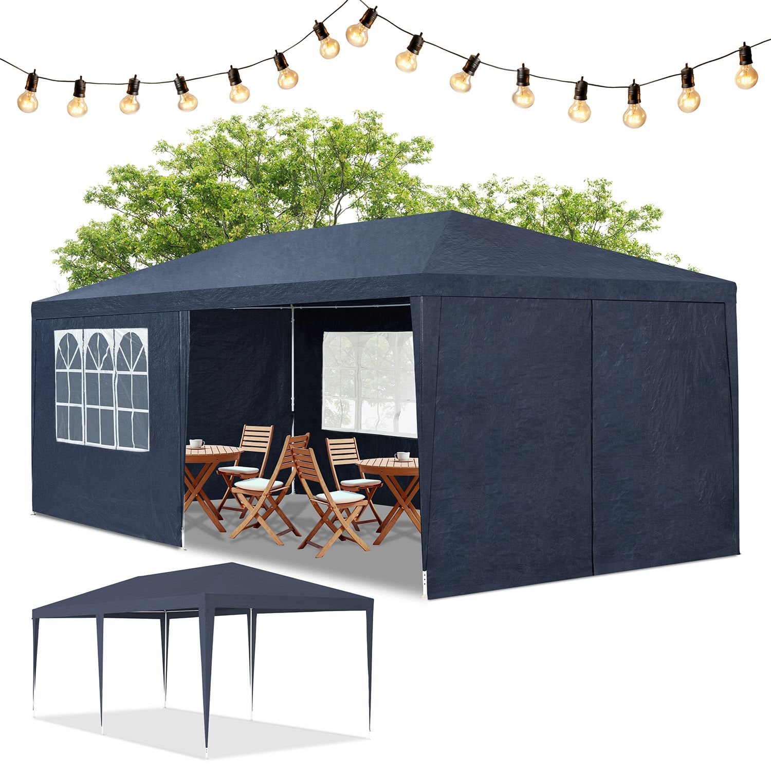 Juskys Partyzelt 3x6 m in Blau mit Dach & Seitenw&auml;nden &ndash; 18 m&sup2; Grundfl&auml;che &ndash; Sonnenschutz Outdoor 