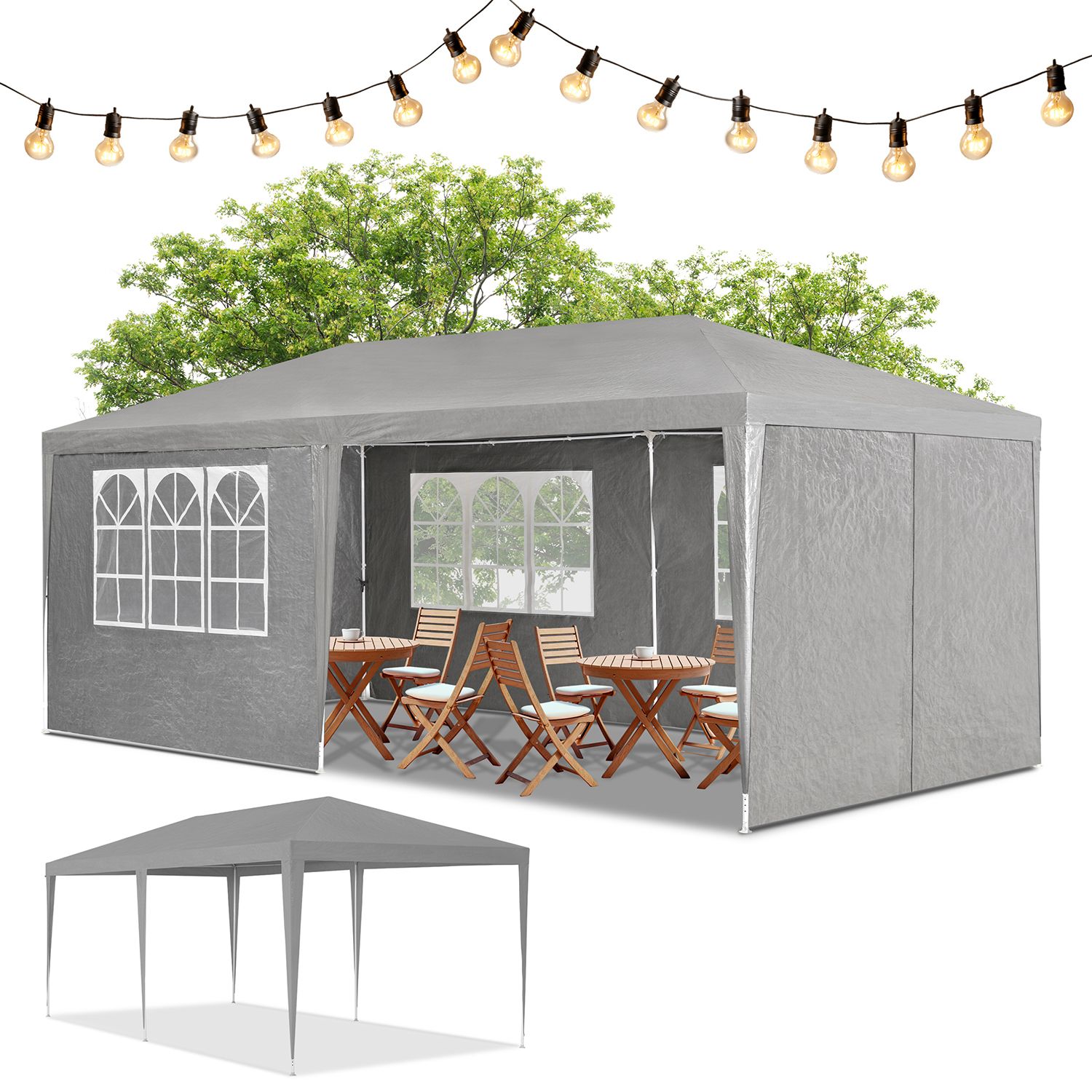 Juskys Partyzelt Gartenzelt 3 x 6 m mit Stahlger&uuml;st und Seitenw&auml;nden in dunkelgrau 