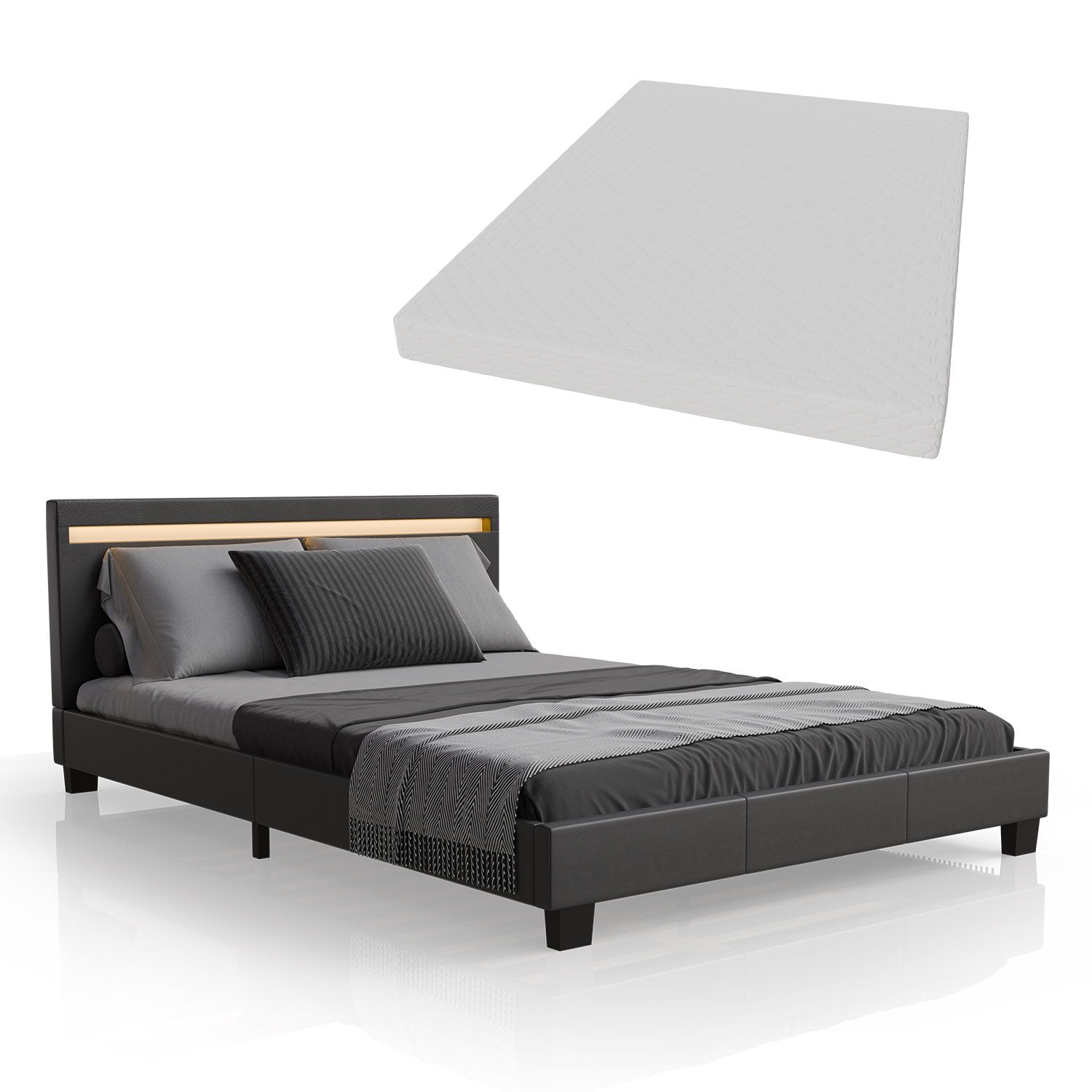 Juskys Polsterbett Paris 140 x 200 cm Einzelbett in dunkelgrau mit Kaltschaummatratze 