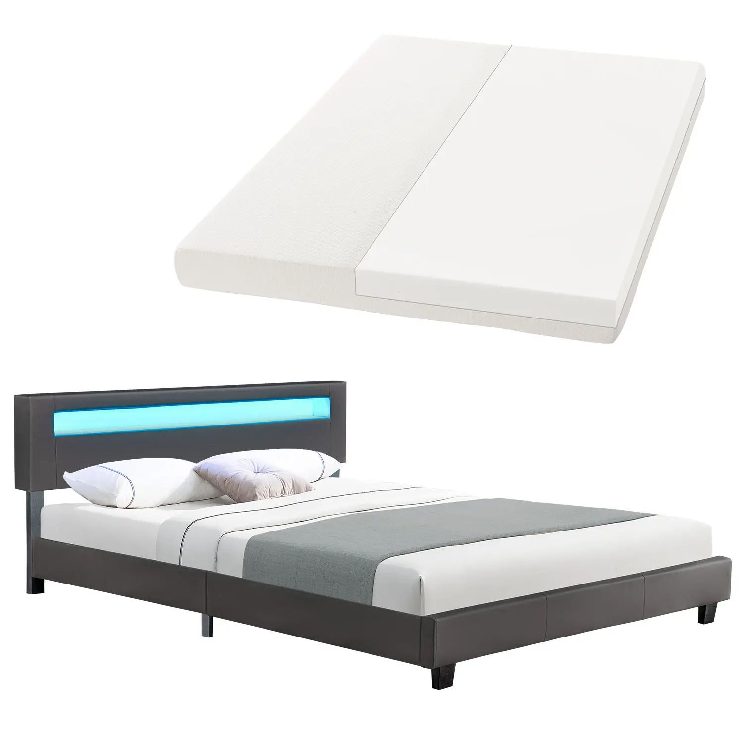 Juskys Polsterbett Paris 160 x 200 cm Einzelbett Doppelbett in dunkelgrau mit Kaltschaummatratze 