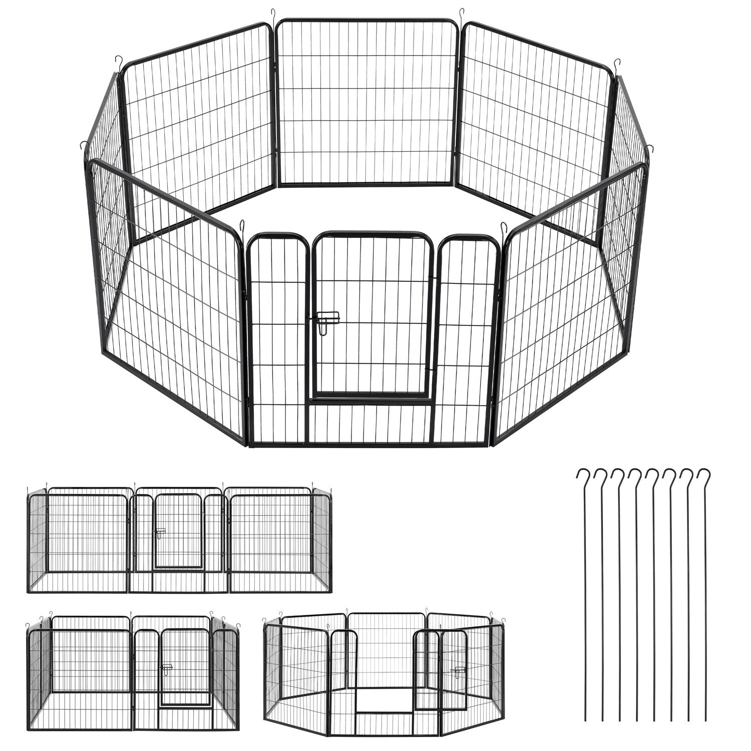 Juskys Welpenauslauf Plus 160x160x80 cm, 8-teilig aus Metall mit T&uuml;r f&uuml;r Hunde, Hasen & Kleintiere 