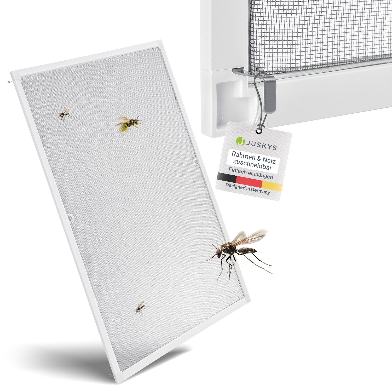 Fliegengitter mit Alu-Rahmen 100 x 120 cm für Fenster zum Einhängen UV-beständig in Weiß