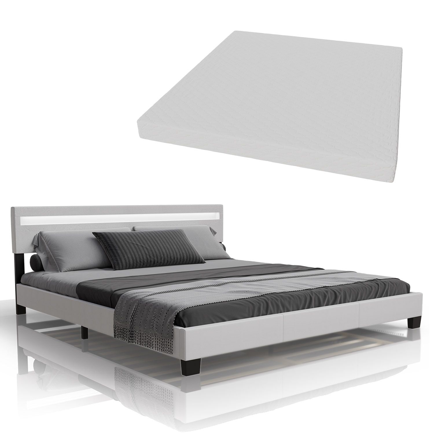 Juskys Polsterbett Paris 180 x 200 cm Doppelbett in wei&szlig; mit Kaltschaummatratze 
