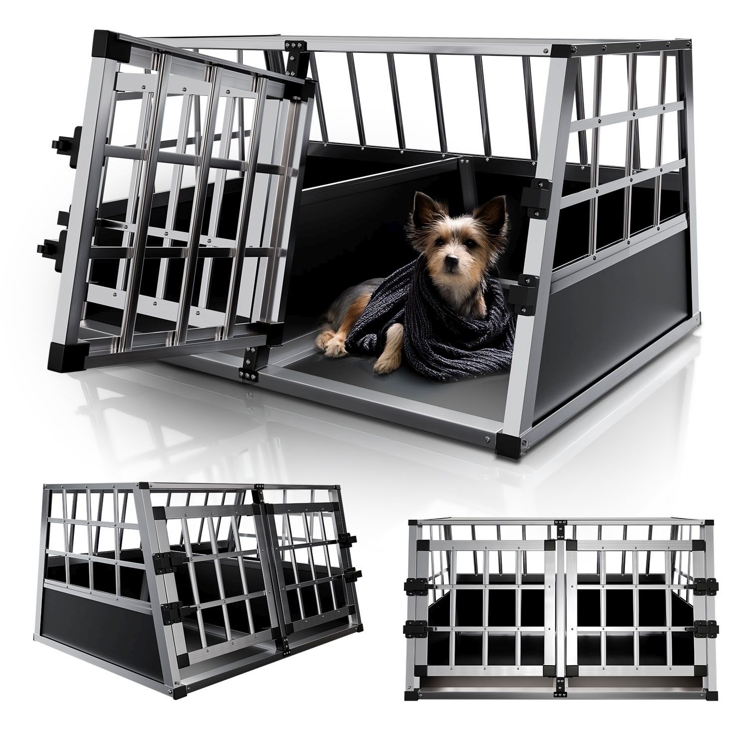 Juskys Alu Hundetransportbox L-X - 89x70x51 cm verschlie&szlig;bar & pflegeleicht - Hundebox Hunde 