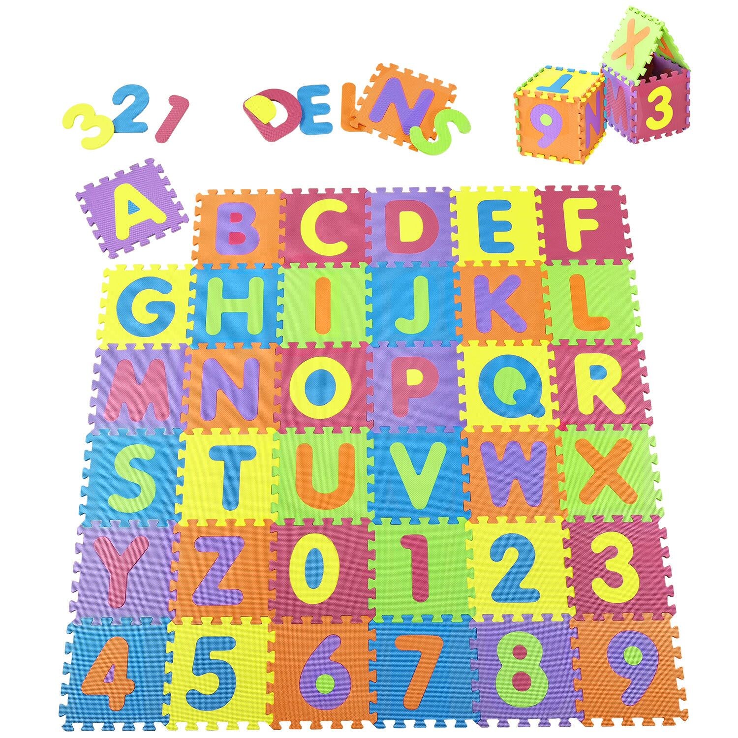 Kinder Puzzlematte Kim 36 Teile mit Buchstaben & Zahlen - rutschfest – Spielmatte bunt
