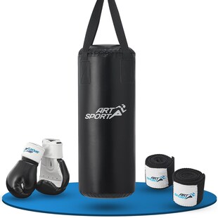 ArtSport Boxsack Set gefüllt – Kinder Boxset 10 kg mit Boxhandschuhen, Bandagen, Deckenhalterung 
