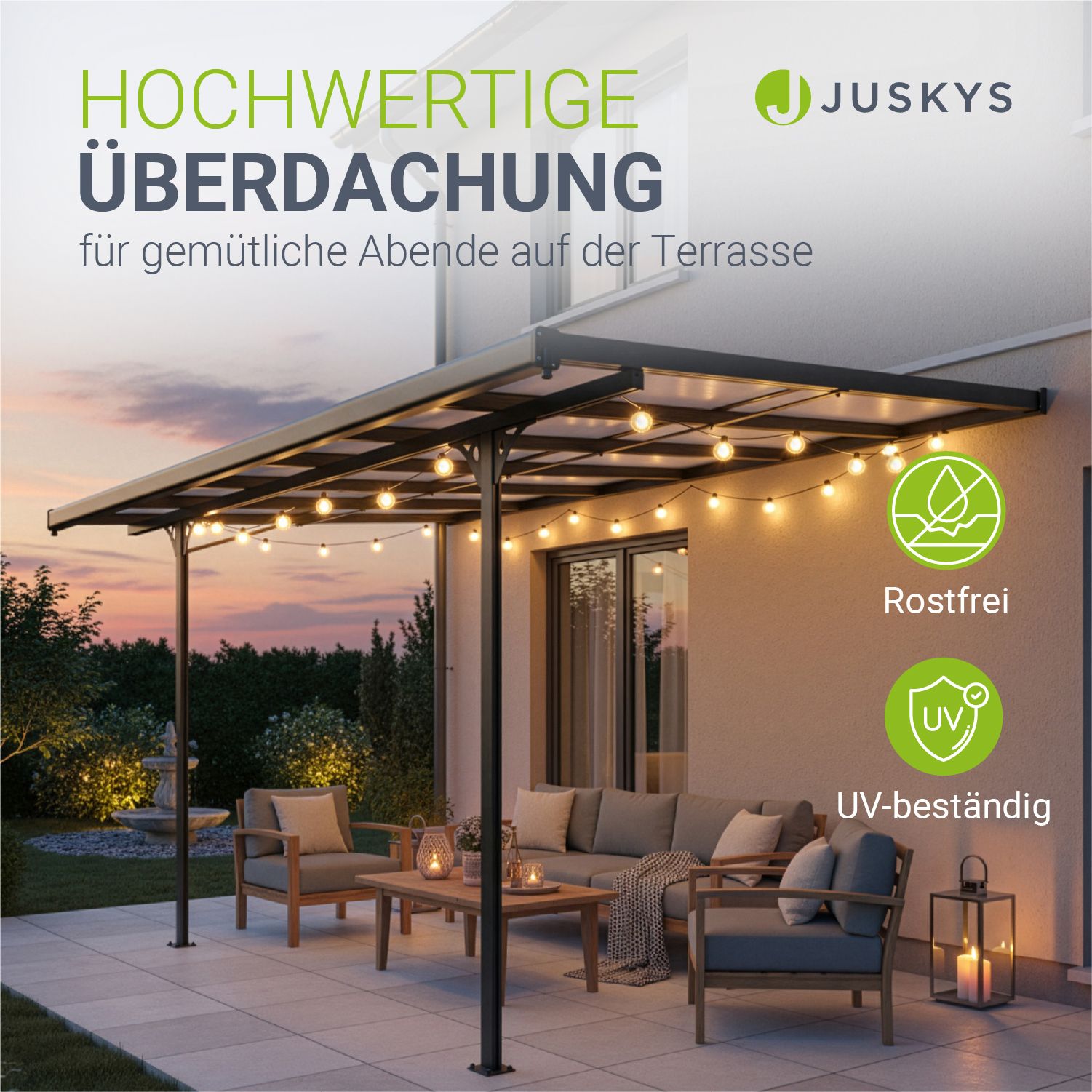 Juskys Terrassendach Borneo 3x3 m Aluminium mit Doppelstegplatten Terrassen&uuml;berdachung Anthrazit 