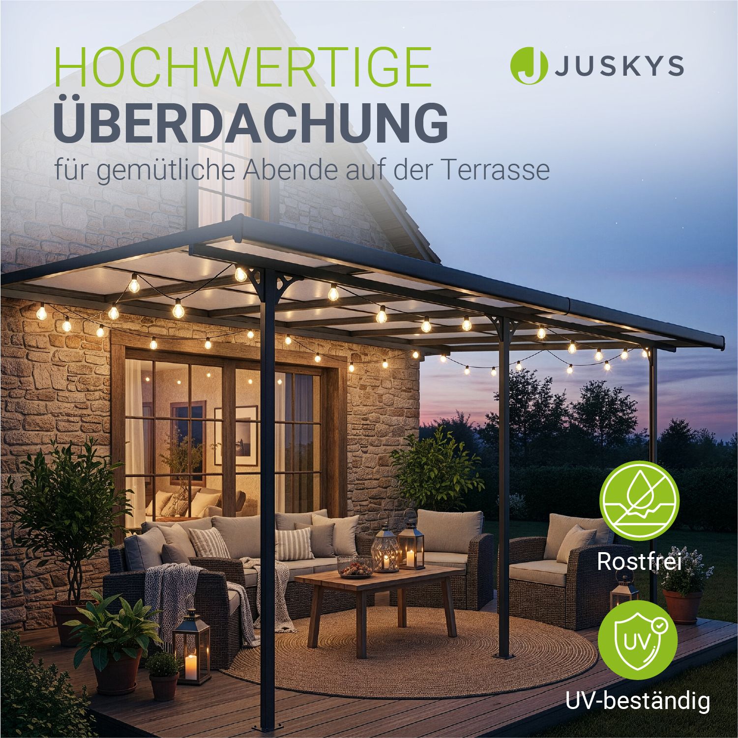 Juskys Terrassendach Borneo 6x3 m Aluminium mit Doppelstegplatten Terrassen&uuml;berdachung Anthrazit 
