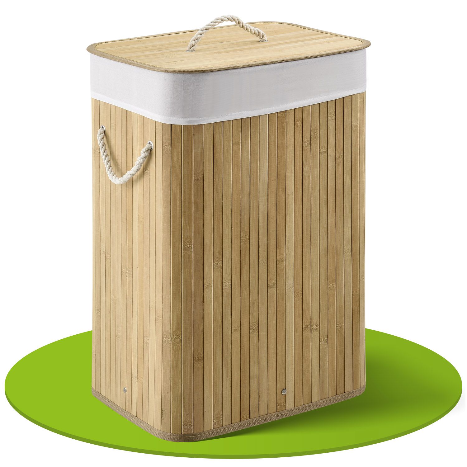 Juskys Bambus W&auml;schekorb Curly 72 Liter mit Stoff W&auml;schesack & Tragegriffen | W&auml;schebox in Natur 
