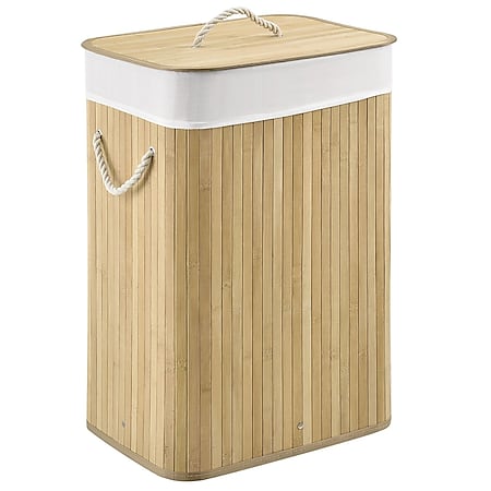 Juskys Bambus Wäschekorb Curly 72 Liter mit Stoff Wäschesack & Tragegriffen | Wäschebox in Natur 
