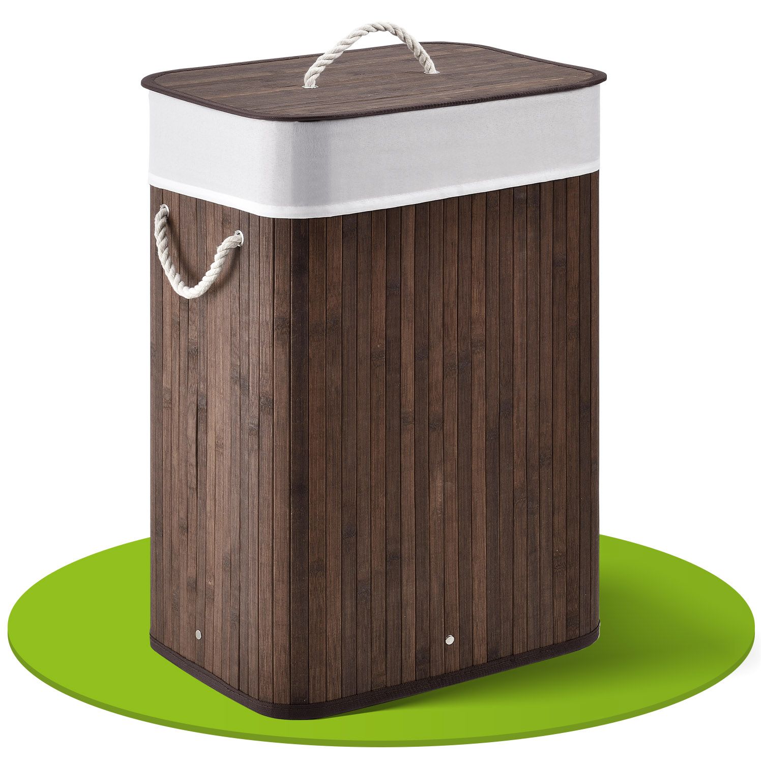 Juskys Bambus W&auml;schekorb Curly 72 Liter mit Stoff W&auml;schesack & Tragegriffen | W&auml;schebox in Braun 