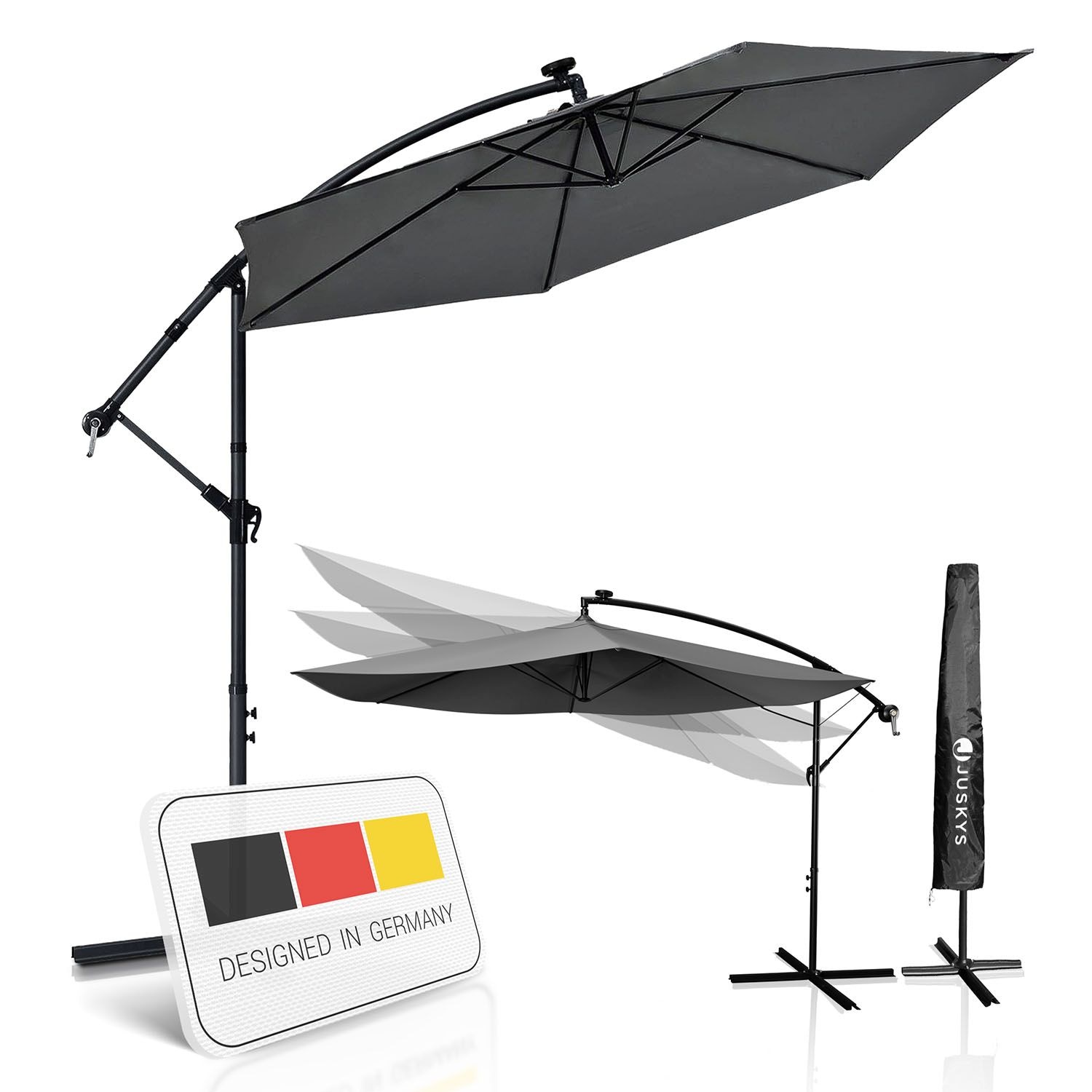 Juskys Ampelschirm Brazil 3,5 m Kurbel & St&auml;nder &ndash; UV-Schutz wasserabweisend knickbar 