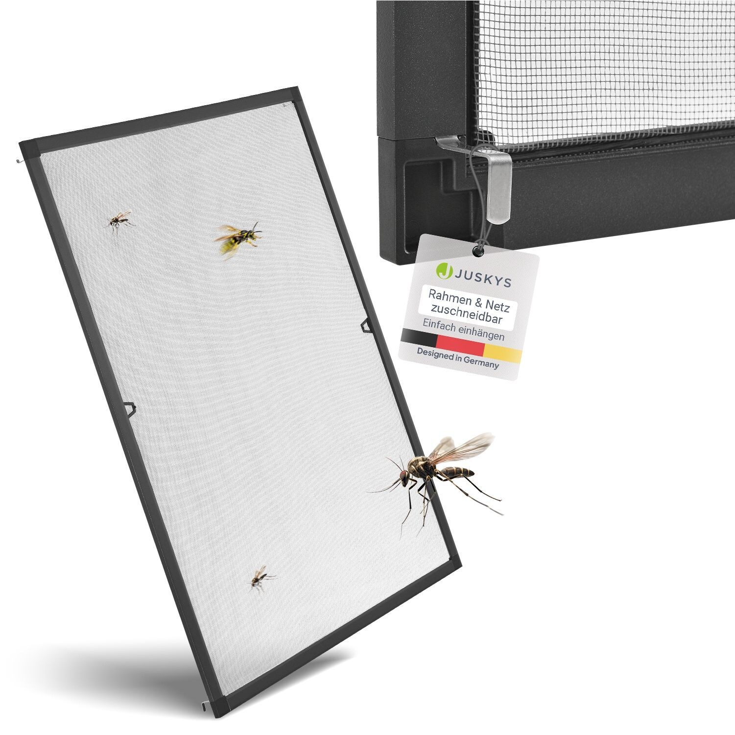 Fliegengitter mit Alu-Rahmen 120 x 140 cm für Fenster zum Einhängen UV-beständig in Anthrazit