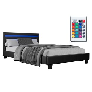Juskys Polsterbett Paris 120 x 200 cm – Bett mit LED-Beleuchtung, Lattenrost & Kopfteil Schwarz 