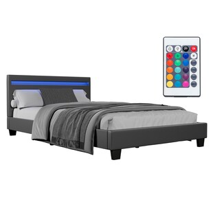 Juskys Polsterbett Paris 120 x 200 cm – Bett mit LED-Beleuchtung, Lattenrost & Kopfteil - Grau 