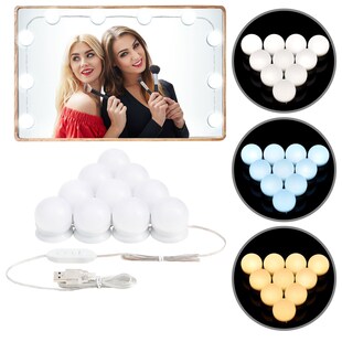 Juskys Schminktisch Lichterkette 8 W - 10 LED Lampen & USB - 3 Farbtemperaturen - Beleuchtung - Weiß 