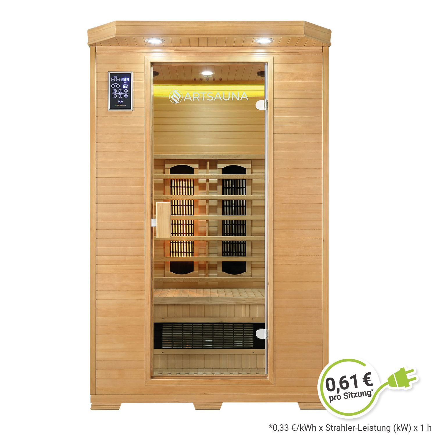 Artsauna Infrarotkabine Oslo mit Triplex-Heizsystem | 2 Personen | Hemlock Holz | 120 x 100 cm 