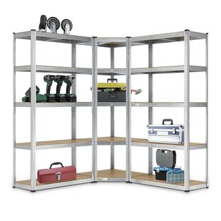 Juskys 3er Metall Regalsystem | 1 Eckregal & 2 Lagerregale | 15 Böden aus MDF Holz | 2625 kg 