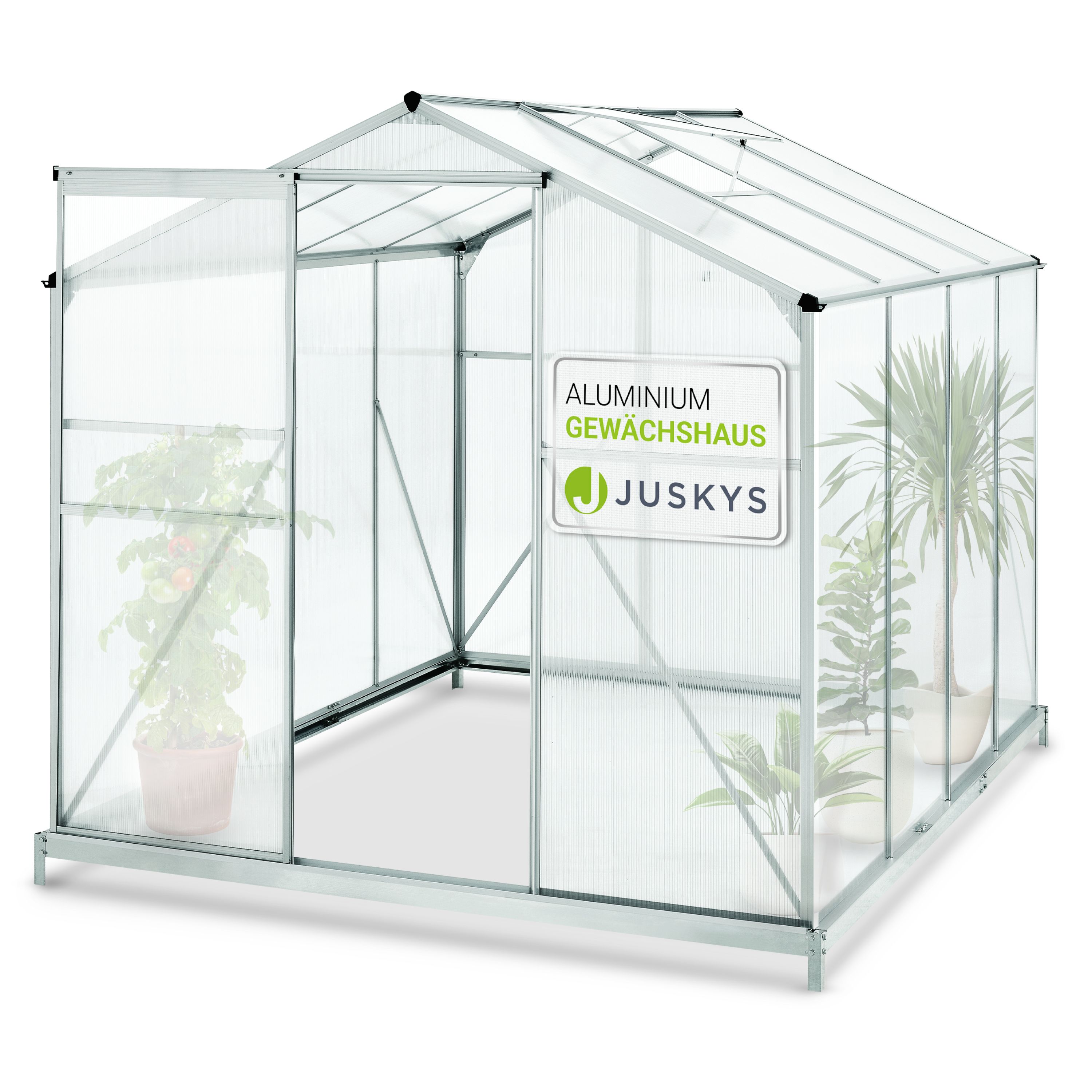 Juskys Aluminium Gew&auml;chshaus mit Fundament f&uuml;r Garten | 4,75 qm | 190 &times; 253 cm 
