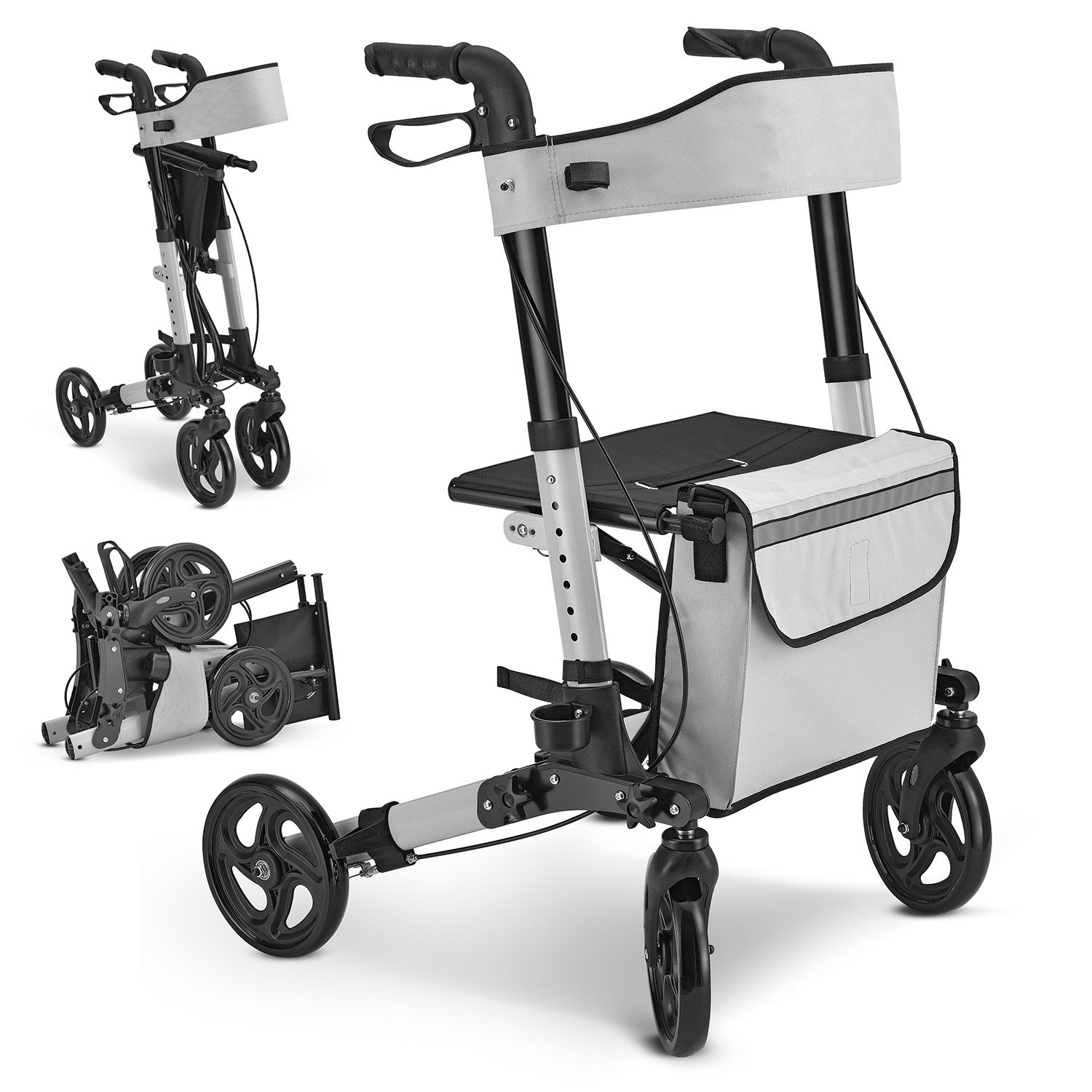 Juskys Rollator Vital faltbar, leicht & h&ouml;henverstellbar aus Aluminium bis 130 kg mit Sitz Grau 
