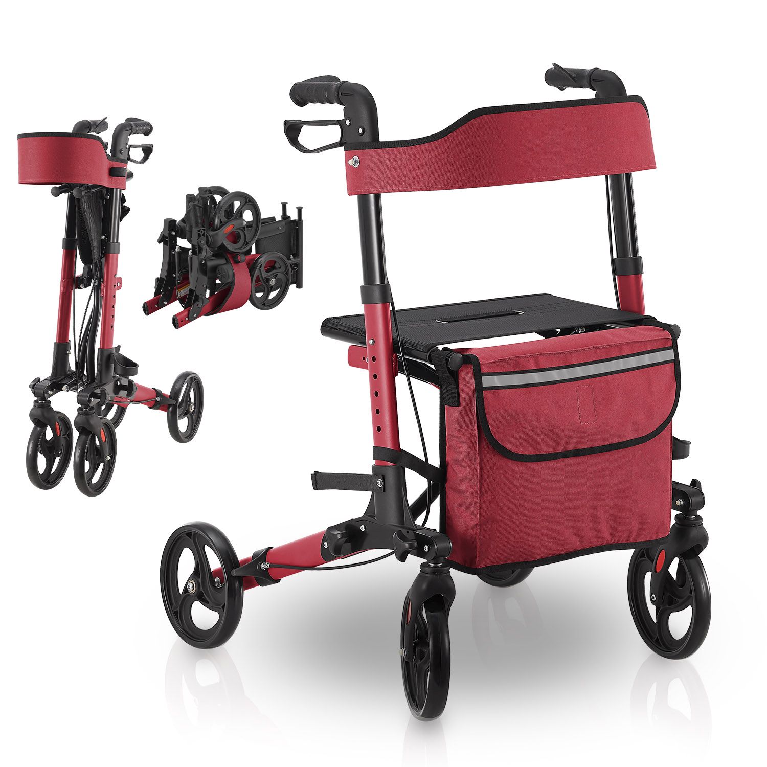 Juskys Rollator Vital faltbar, leicht & h&ouml;henverstellbar aus Aluminium bis 130 kg mit Sitz Rot 