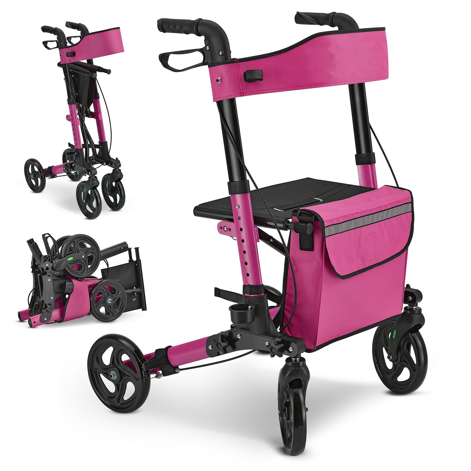 Juskys Rollator Vital faltbar, leicht & h&ouml;henverstellbar aus Aluminium bis 130 kg mit Sitz Lila 