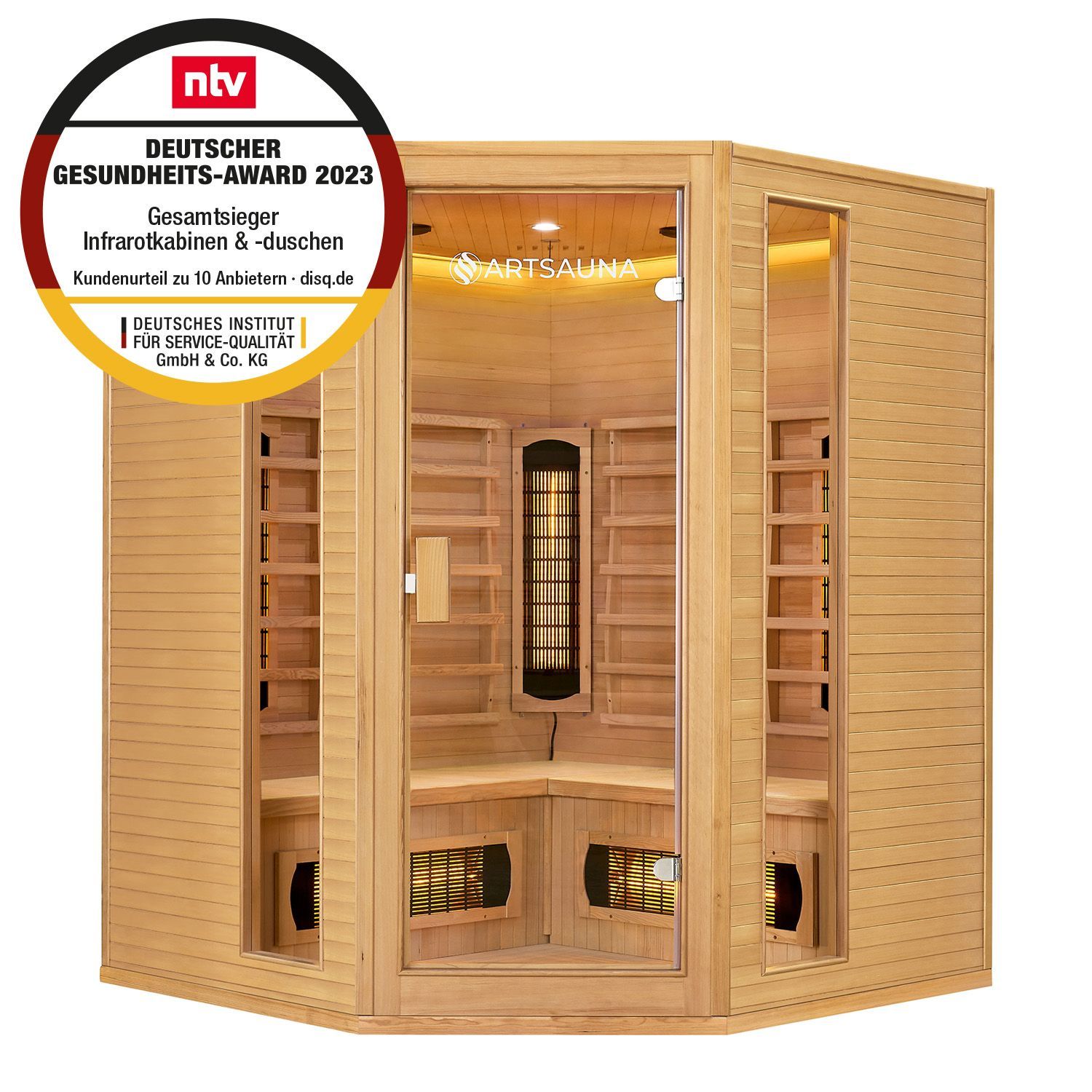 Artsauna Eck Infrarotkabine Nyborg E150V Vollspektrum mit Ambiente Beleuchtung &ndash; 4 Personen 