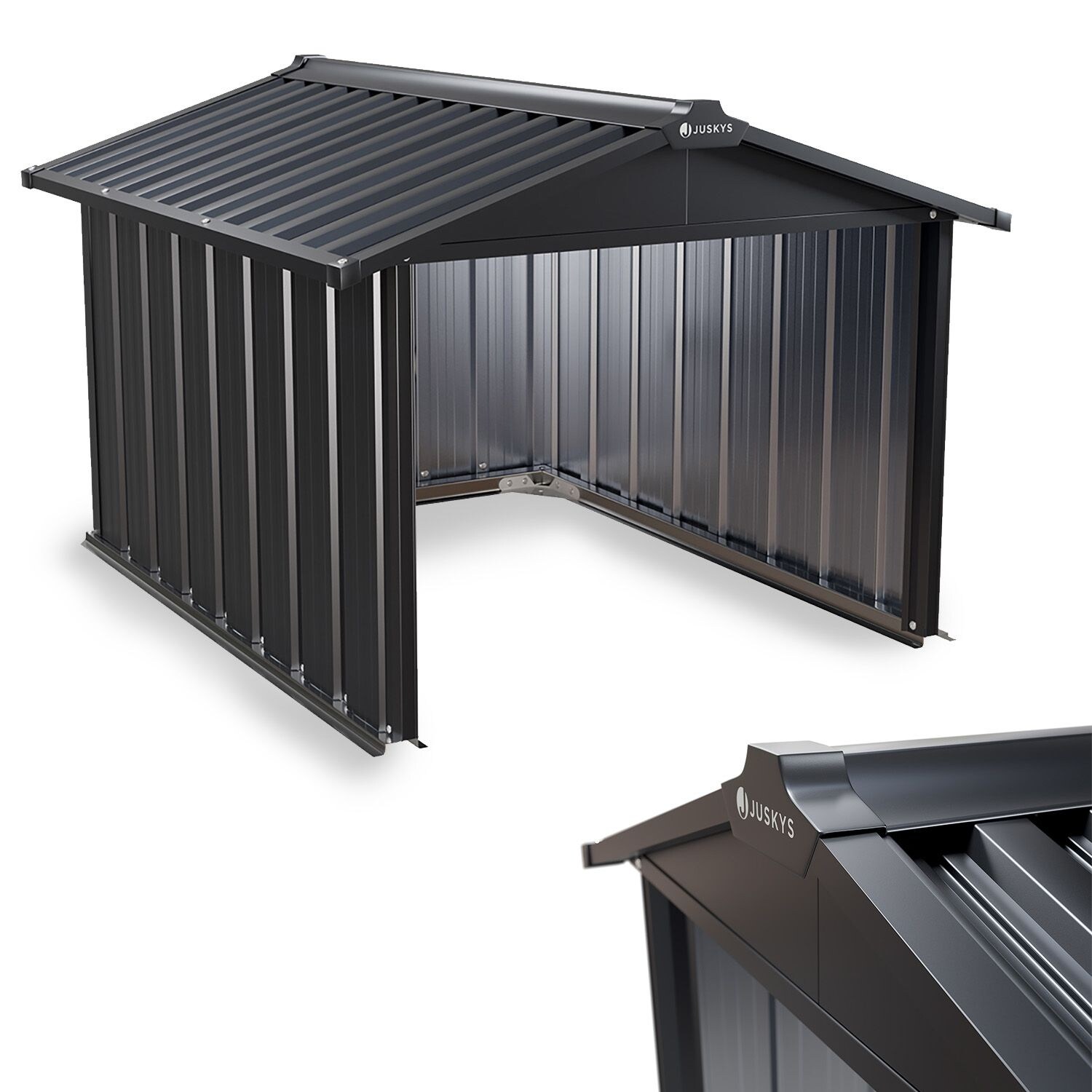 Juskys Mähroboter Garage mit Satteldach   Rasenmäher Dach Carport aus Metall   98 x 89 x 63 cm